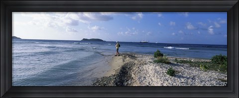 Framed Tourist fishing on the beach, Sandy Cay, Carriacou, Grenada Print