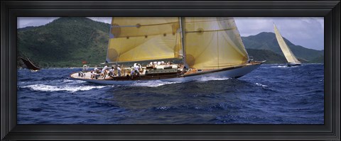 Framed Yacht racing in the sea, Antigua, Antigua and Barbuda Print