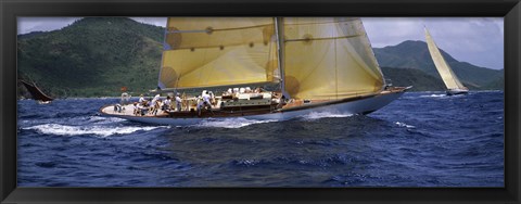 Framed Yacht racing in the sea, Antigua, Antigua and Barbuda Print