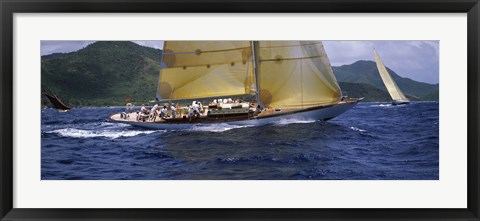 Framed Yacht racing in the sea, Antigua, Antigua and Barbuda Print