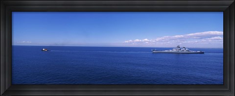 Framed Battleship being towed in the sea, USS Iowa (BB-61), Rhode Island Sound, USA, Rhode Island, USA Print