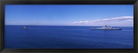 Framed Battleship being towed in the sea, USS Iowa (BB-61), Rhode Island Sound, USA, Rhode Island, USA Print