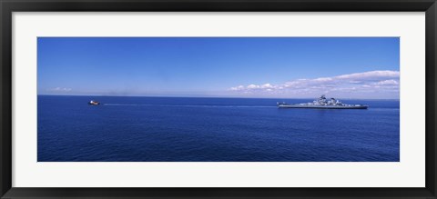 Framed Battleship being towed in the sea, USS Iowa (BB-61), Rhode Island Sound, USA, Rhode Island, USA Print