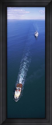 Framed Aerial view of a battleship being towed in the sea, USS Iowa (BB-61), Rhode Island Sound, Rhode Island, USA Print