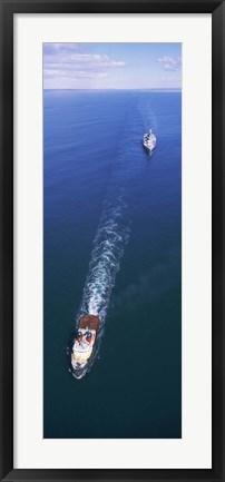 Framed Aerial view of a battleship being towed in the sea, USS Iowa (BB-61), Rhode Island Sound, Rhode Island, USA Print