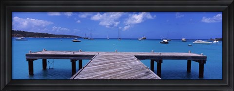 Framed Pier with boats in the background, Sandy Ground, Anguilla Print