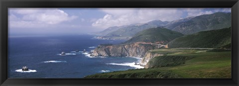 Framed Rock formations on the beach, Bixby Bridge, Pacific Coast Highway, Big Sur, California, USA Print