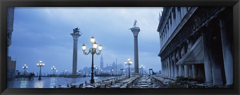 Framed Tables and chairs at a restaurant, St. Mark&#39;s Square, Grand Canal, San Giorgio Maggiore, Venice, Veneto, Italy Print