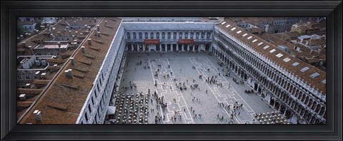 Framed High angle view of a town square, St. Mark&#39;s Square, St Mark&#39;s Campanile, Venice, Veneto, Italy Print