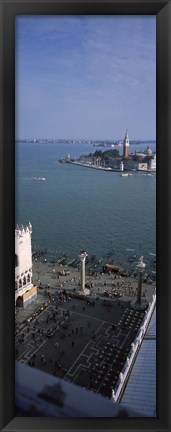 Framed Church and bell tower from St Mark&#39;s Campanile, Canale di San Marco, Doges Palace, San Giorgio Maggiore, Venice, Veneto, Italy Print