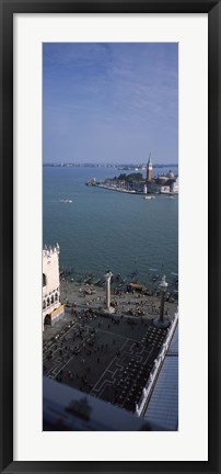 Framed Church and bell tower from St Mark&#39;s Campanile, Canale di San Marco, Doges Palace, San Giorgio Maggiore, Venice, Veneto, Italy Print