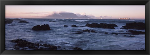 Framed Rocks in the sea with Table Mountain, Cape Town, South Africa Print