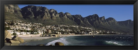 Framed Town at the coast with a mountain range, Twelve Apostle, Camps Bay, Cape Town, Western Cape Province, Republic of South Africa Print