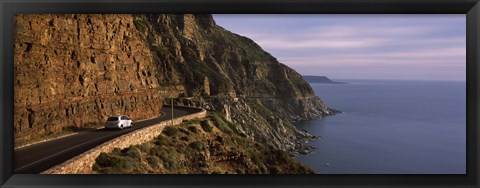 Framed Car on the mountainside road, Mt Chapman&#39;s Peak, Cape Town, Western Cape Province, South Africa Print