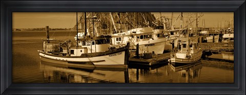 Framed Fishing boats in the sea, Morro Bay, San Luis Obispo County, California, USA Print