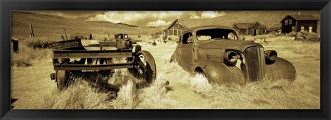 Framed Abandoned car in a ghost town, Bodie Ghost Town, Mono County, California, USA Print