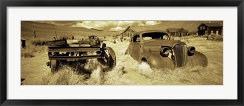 Framed Abandoned car in a ghost town, Bodie Ghost Town, Mono County, California, USA Print