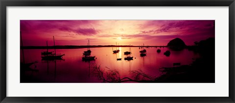 Framed Boats in the sea, Morro Bay, San Luis Obispo County, California, USA Print