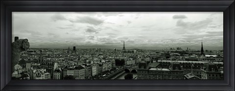 Framed Aerial view of a river passing through a city from Notre Dame de Paris, Seine River, Paris, Ile-de-France, France Print