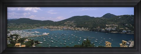 Framed High angle view of boats at a port, Port D&#39;Andratx, Majorca, Balearic Islands, Spain Print