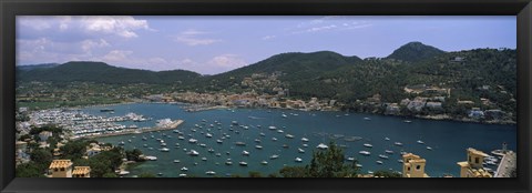 Framed High angle view of boats at a port, Port D&#39;Andratx, Majorca, Balearic Islands, Spain Print