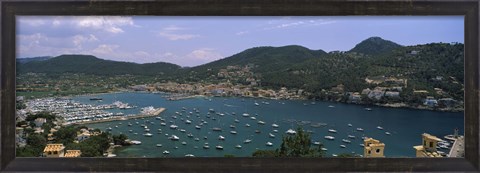 Framed High angle view of boats at a port, Port D&#39;Andratx, Majorca, Balearic Islands, Spain Print