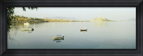 Framed Boats in the sea with a city in the background, Aegina, Saronic Gulf Islands, Attica, Greece Print