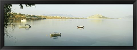 Framed Boats in the sea with a city in the background, Aegina, Saronic Gulf Islands, Attica, Greece Print