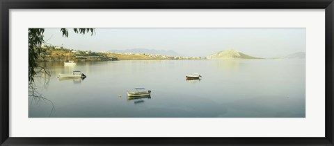 Framed Boats in the sea with a city in the background, Aegina, Saronic Gulf Islands, Attica, Greece Print