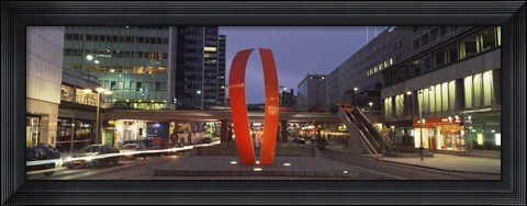 Framed Buildings in a city lit up at dusk, Sergels Torg, Stockholm, Sweden Print