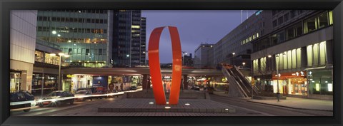 Framed Buildings in a city lit up at dusk, Sergels Torg, Stockholm, Sweden Print