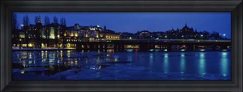 Framed Waterfront at night, Stockholm, Sweden Print