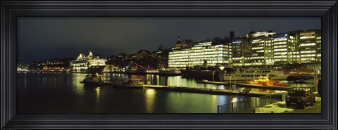 Framed Buildings in a city lit up at night, Sodermalm, Slussplan, Stockholm, Sweden Print