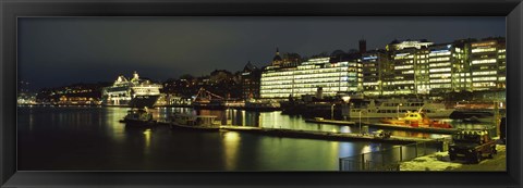 Framed Buildings in a city lit up at night, Sodermalm, Slussplan, Stockholm, Sweden Print