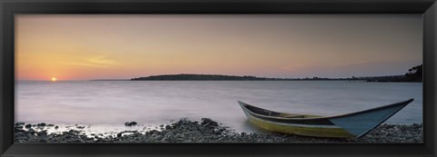 Framed Boat at the lakeside, Lake Victoria, Great Rift Valley, Kenya Print