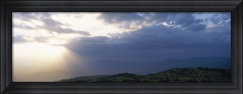 Framed Sunbeams radiating through clouds, Great Rift Valley, Kenya Print