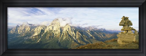 Framed Stone Structure with a mountain range in the background, Mt Antelao, Dolomites, Cadore, Province of Belluno, Veneto, Italy Print