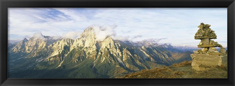 Framed Stone Structure with a mountain range in the background, Mt Antelao, Dolomites, Cadore, Province of Belluno, Veneto, Italy Print