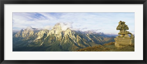 Framed Stone Structure with a mountain range in the background, Mt Antelao, Dolomites, Cadore, Province of Belluno, Veneto, Italy Print