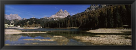 Framed Lake with a mountain range, Lake Misurina, Tre Cime Di Lavaredo, Dolomites, Cadore, Province of Belluno, Veneto, Italy Print