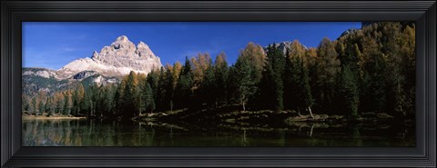 Framed Trees at the lakeside, Lake Misurina, Tre Cime Di Lavaredo, Dolomites, Cadore, Province of Belluno, Veneto, Italy Print