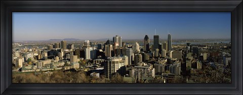 Framed Aerial view of skyscrapers in a city from Chalet du Mont-Royal, Mt Royal, Kondiaronk Belvedere, Montreal, Quebec, Canada Print