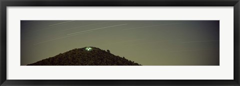 Framed Low angle view of star trails over a mountain peak, Echo Mountain, Piediluco Lake, Terni, Umbria, Italy Print