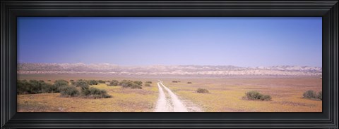 Framed Dirt road passing through a landscape, Carrizo Plain, San Luis Obispo County, California, USA Print