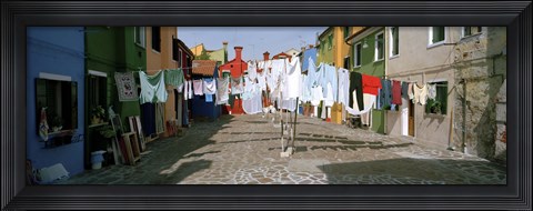 Framed Clothesline in a street, Burano, Veneto, Italy Print