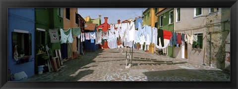 Framed Clothesline in a street, Burano, Veneto, Italy Print