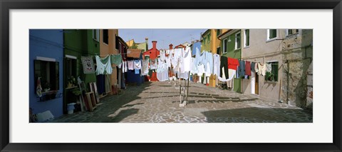 Framed Clothesline in a street, Burano, Veneto, Italy Print