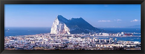 Framed City with a cliff in the background, Rock Of Gibraltar, Gibraltar, Spain Print