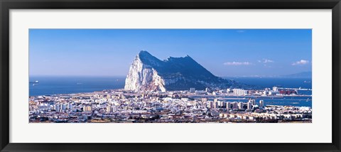 Framed City with a cliff in the background, Rock Of Gibraltar, Gibraltar, Spain Print