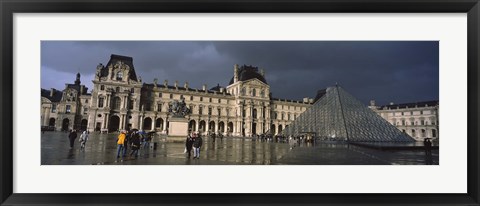 Framed Louvre Museum on a rainy day, Paris, France Print